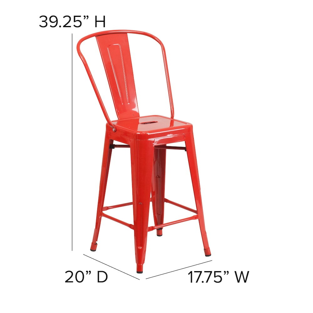 24" Red Metal Outdoor Stool