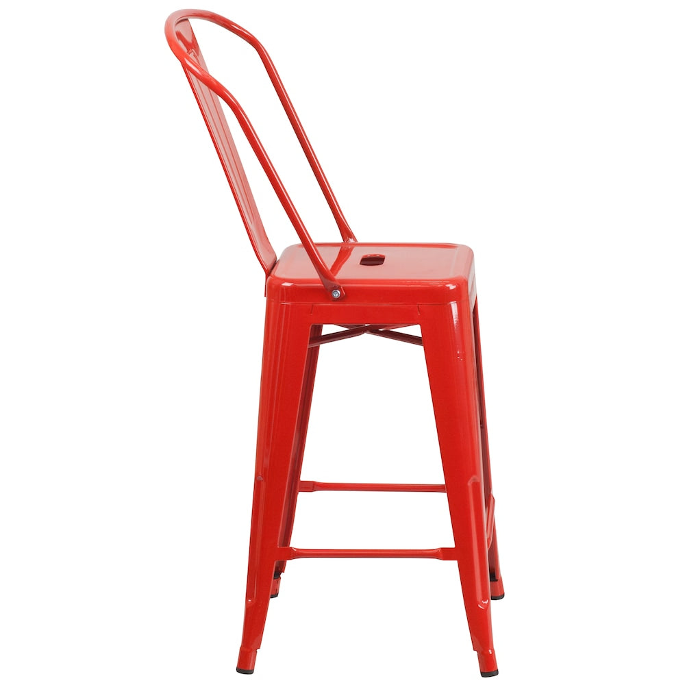 24" Red Metal Outdoor Stool
