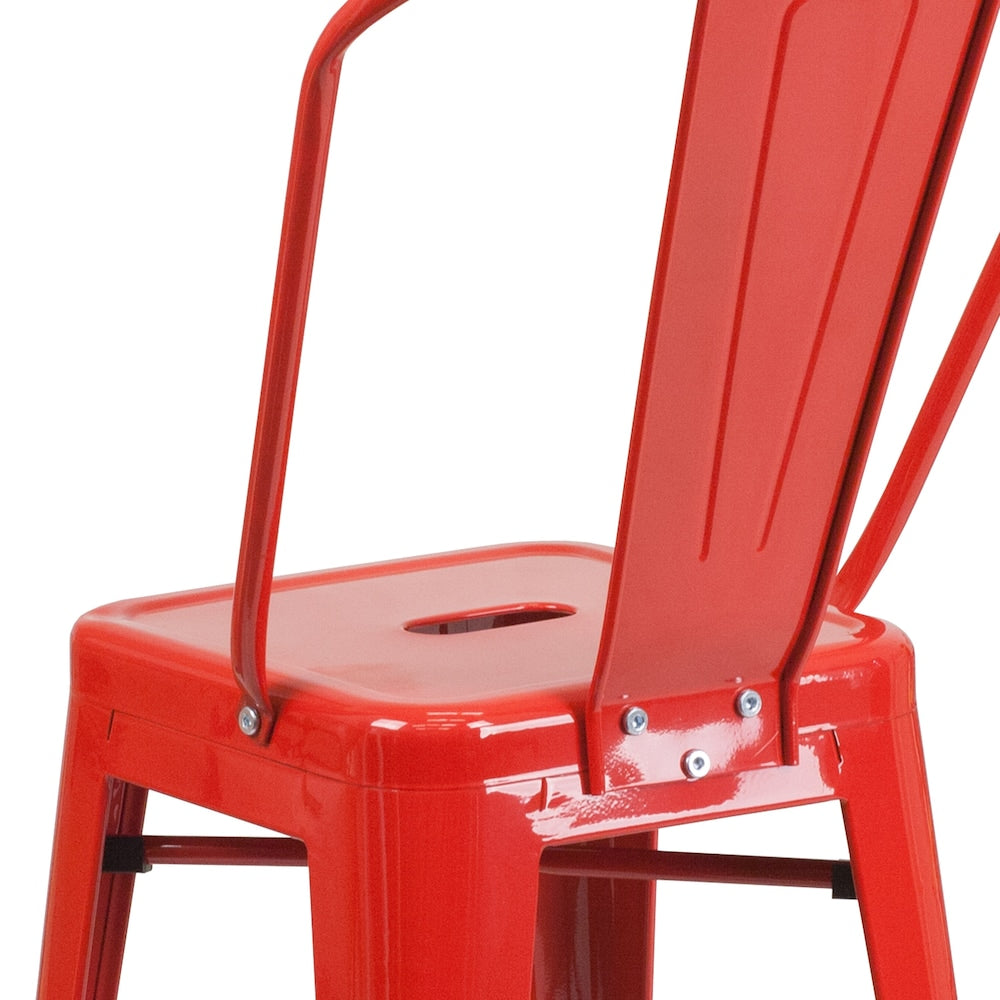 24" Red Metal Outdoor Stool