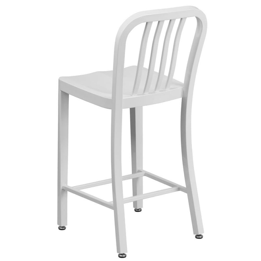 24" White Metal Outdoor Stool