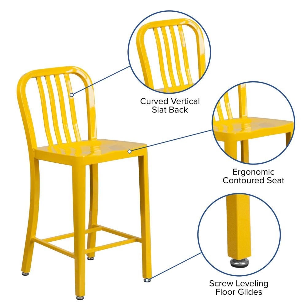 24" Yellow Metal Outdoor Stool