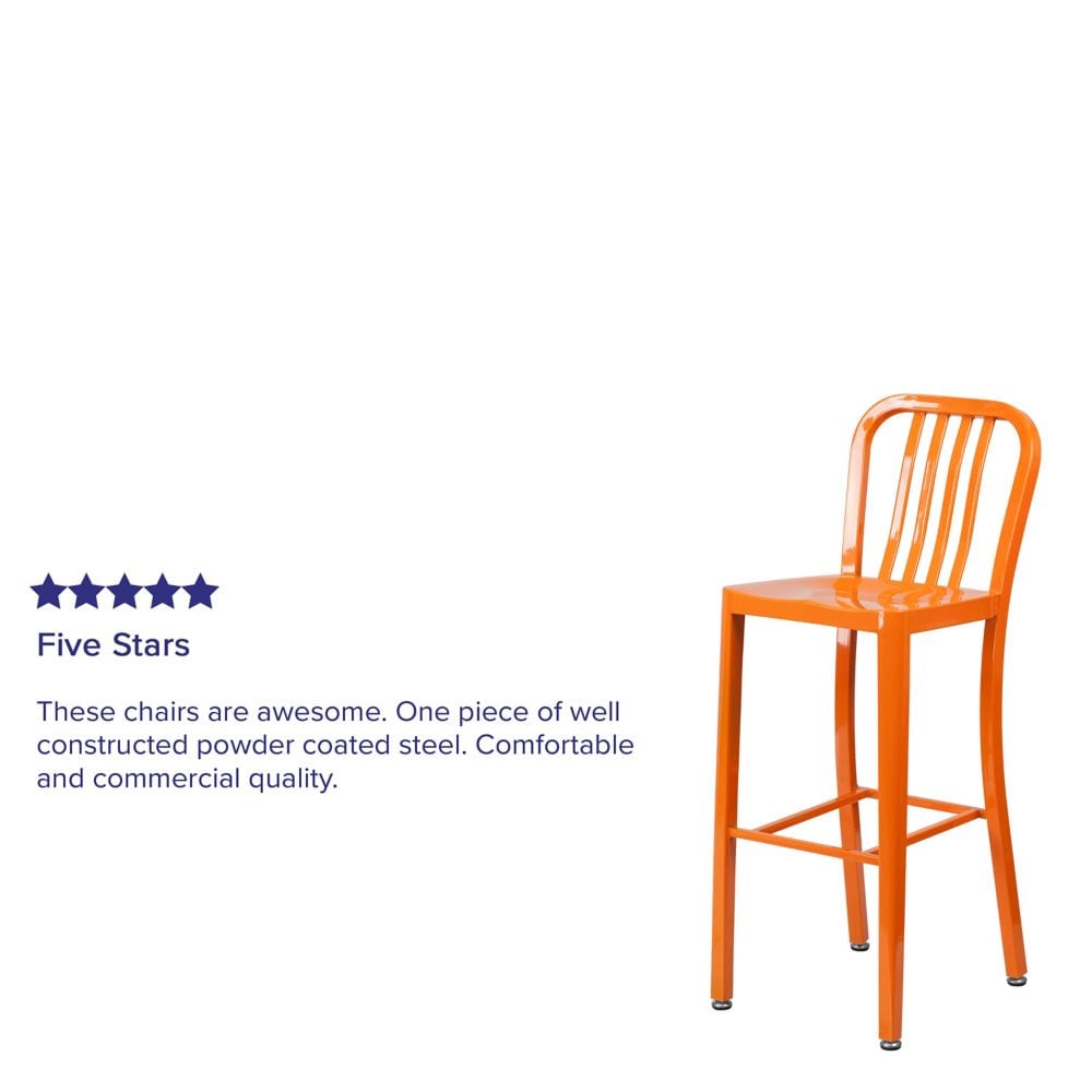 30" Orange Metal Outdoor Stool