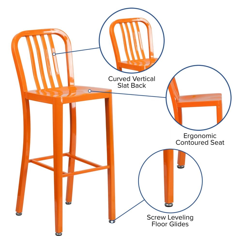 30" Orange Metal Outdoor Stool