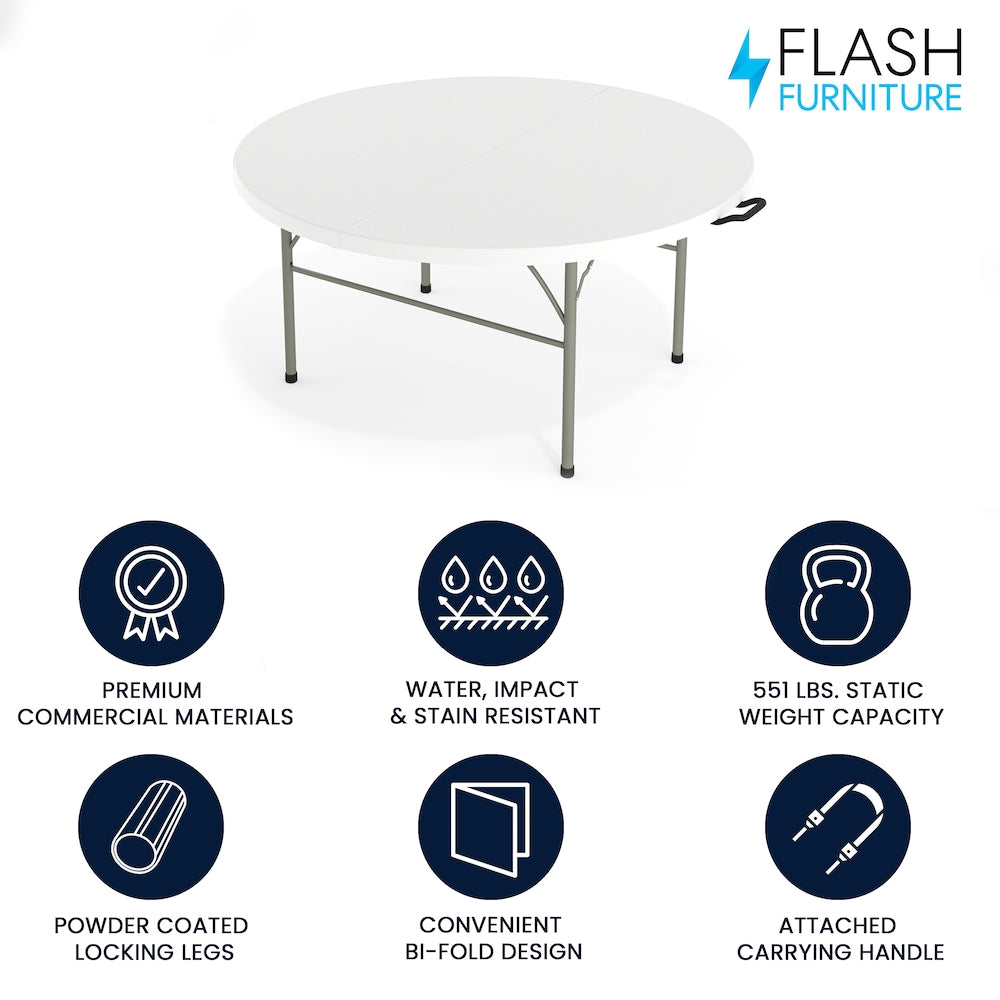 60RD White Bi-Fold Table