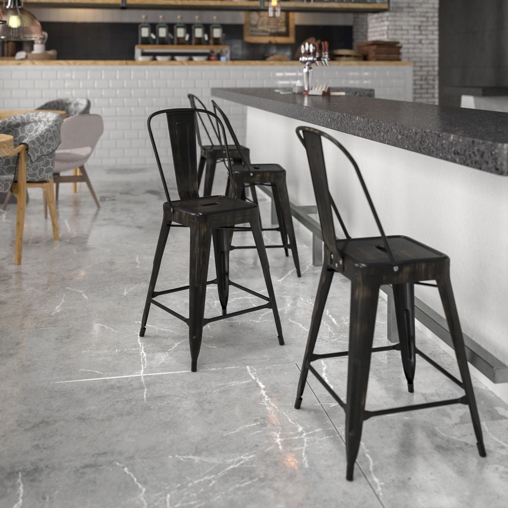 24" Black Metal Outdoor Stool