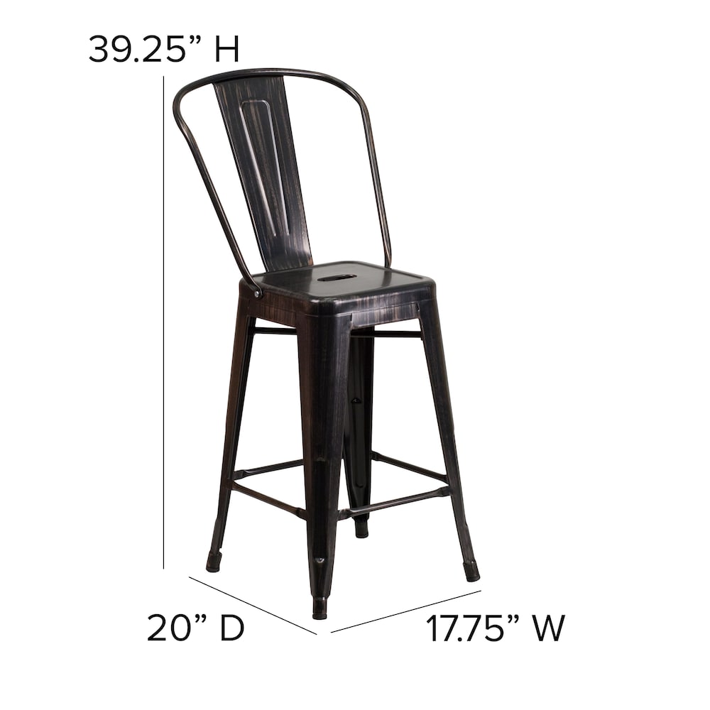 24" Black Metal Outdoor Stool