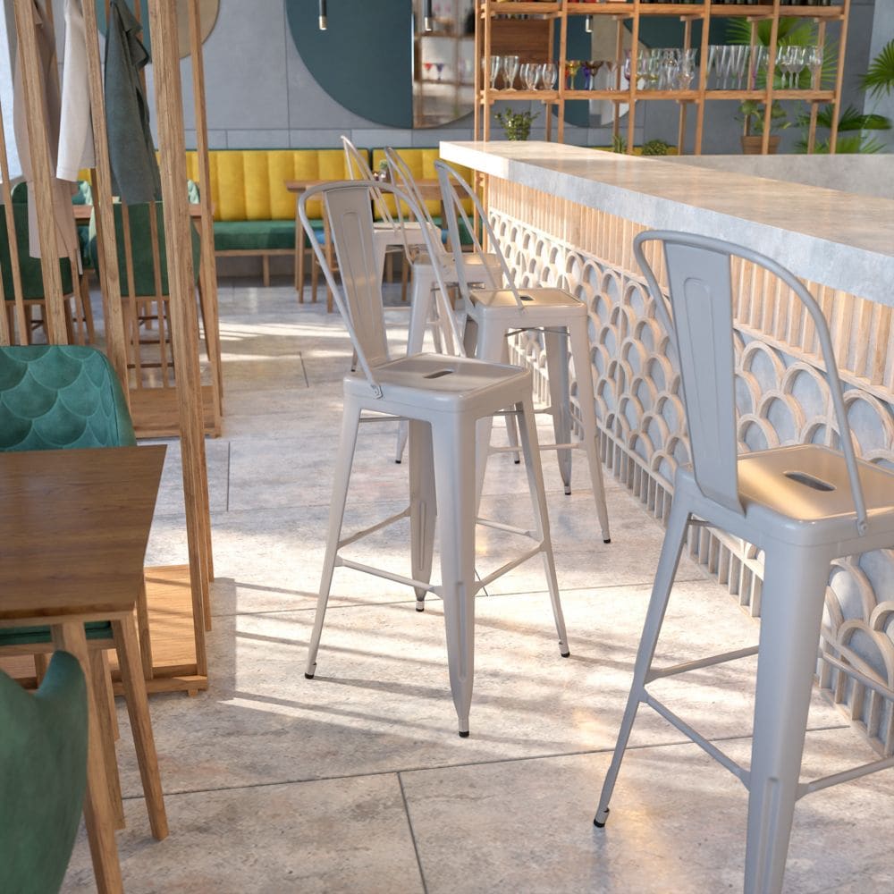 30" Silver Metal Outdoor Stool