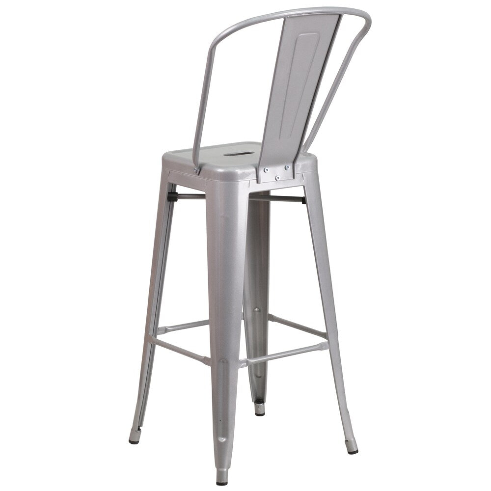30" Silver Metal Outdoor Stool