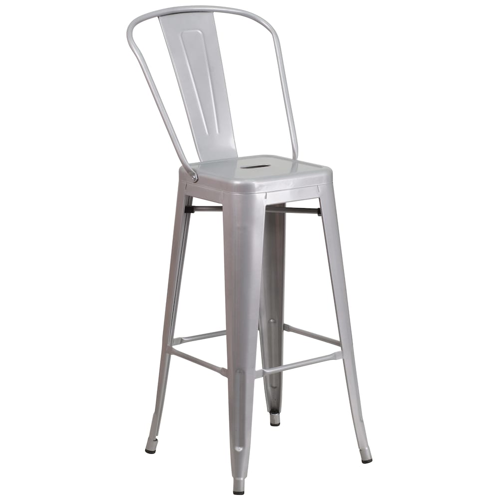 30" Silver Metal Outdoor Stool