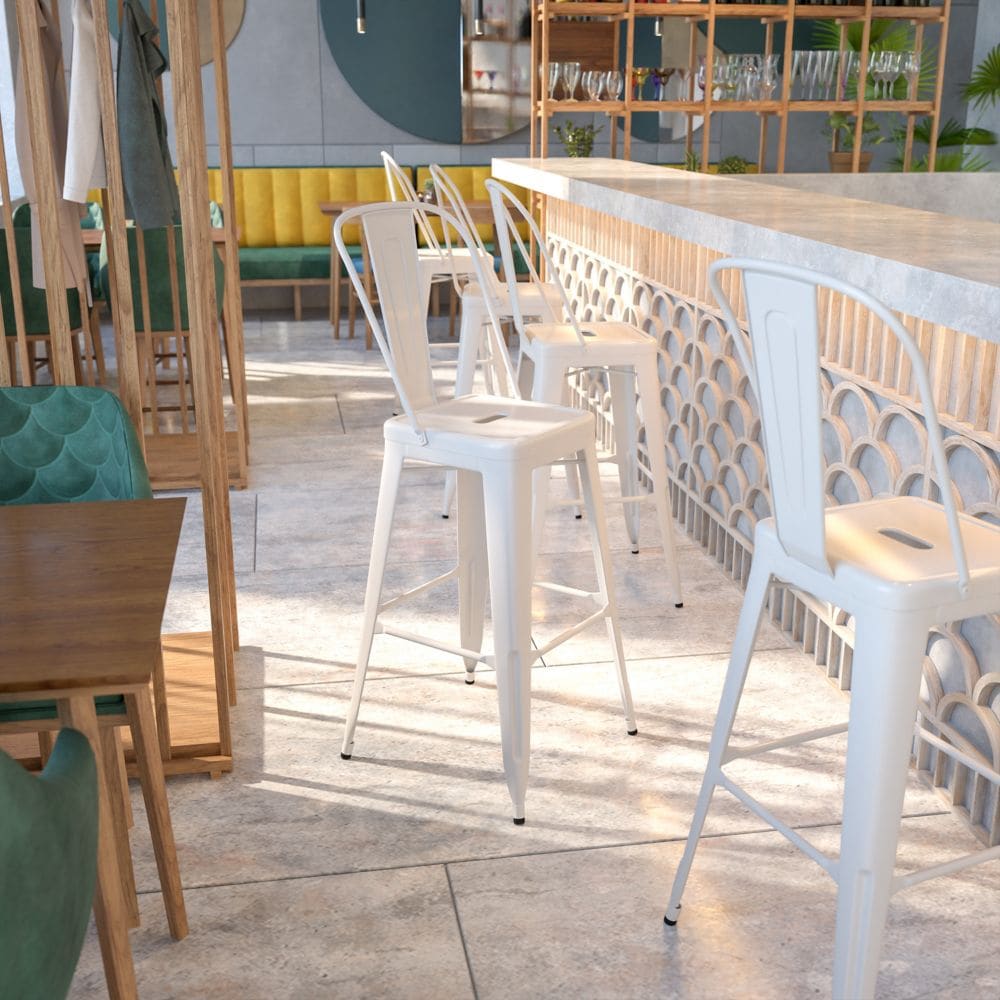 30" White Metal Outdoor Stool