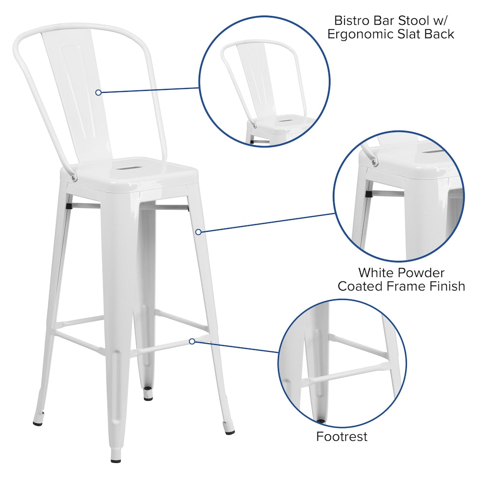 30" White Metal Outdoor Stool