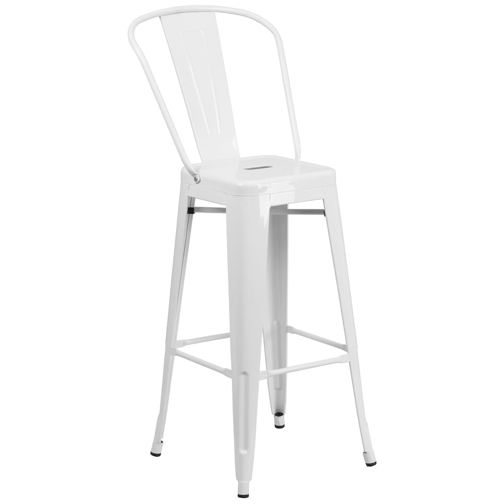 30" White Metal Outdoor Stool