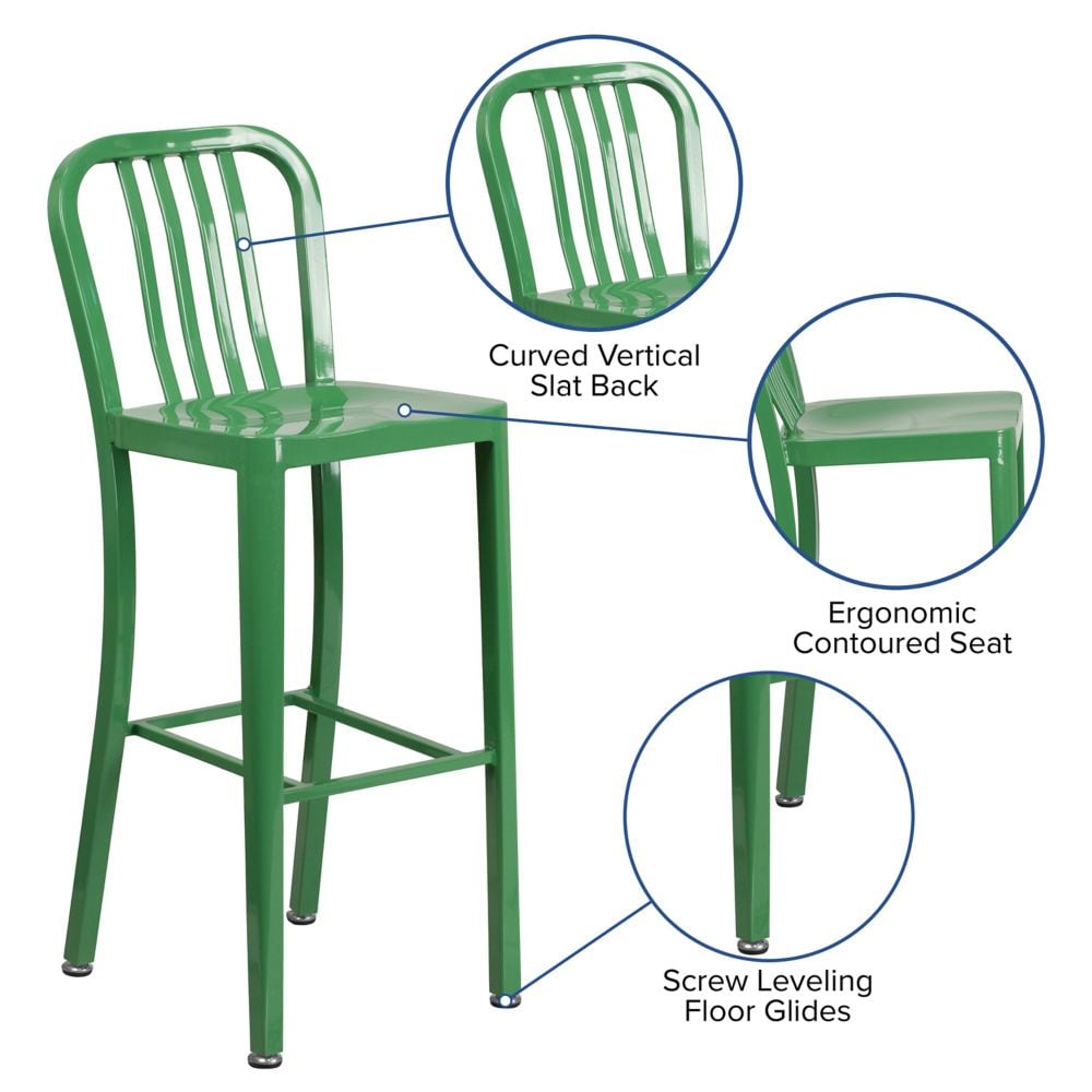 30" Green Metal Outdoor Stool
