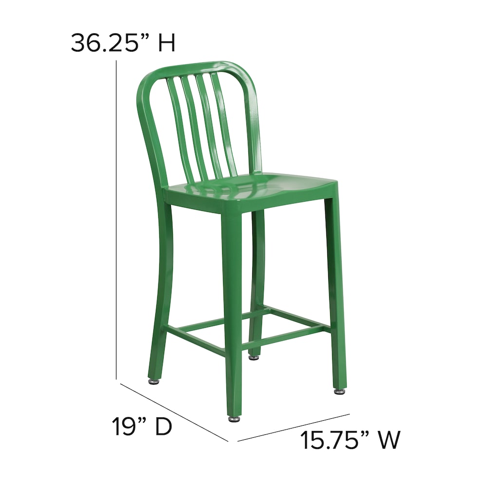 24" Green Metal Outdoor Stool