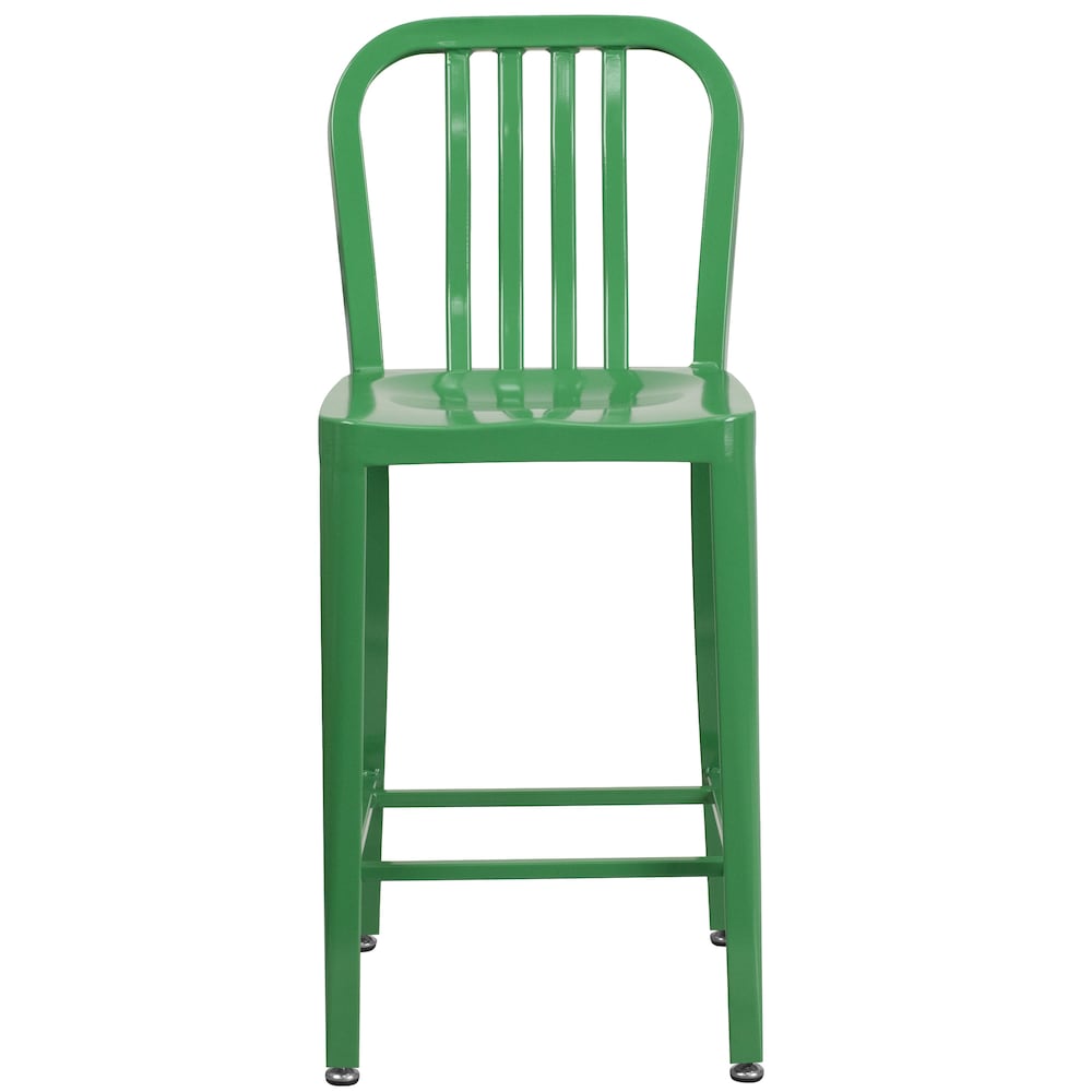 24" Green Metal Outdoor Stool