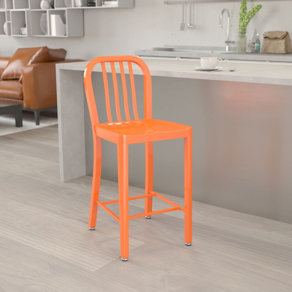 24" Orange Metal Outdoor Stool