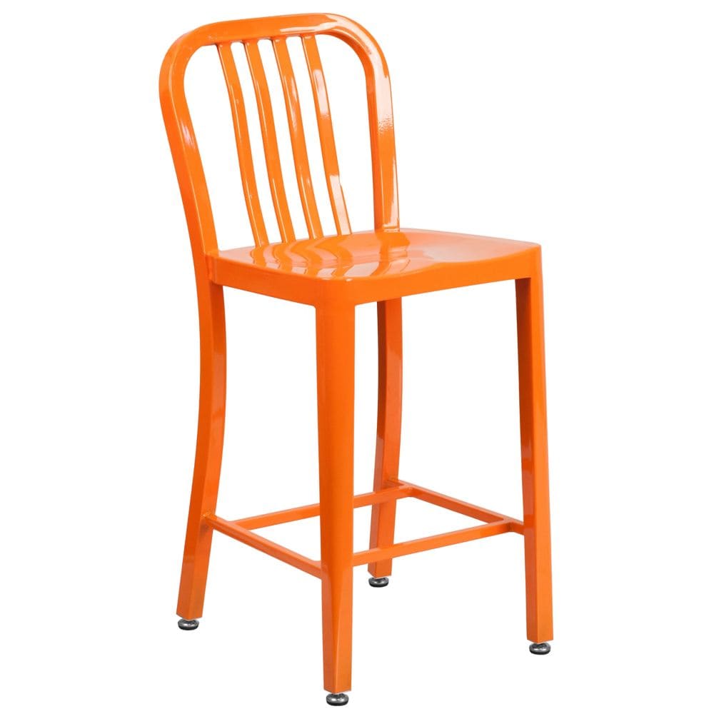 24" Orange Metal Outdoor Stool