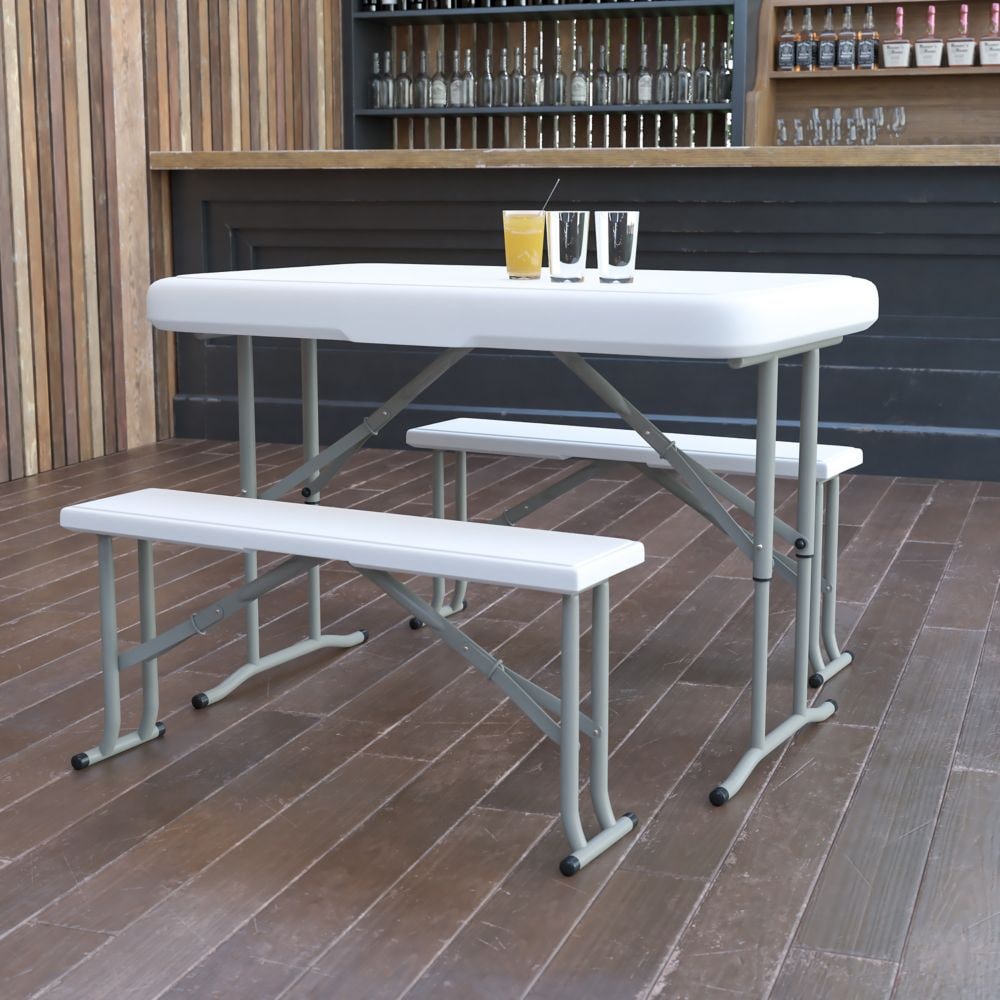 Table/banc pliant en plastique blanc