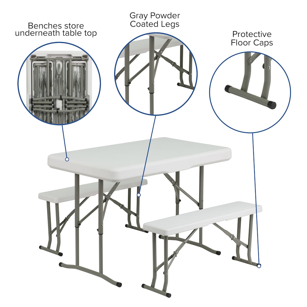 Table/banc pliant en plastique blanc