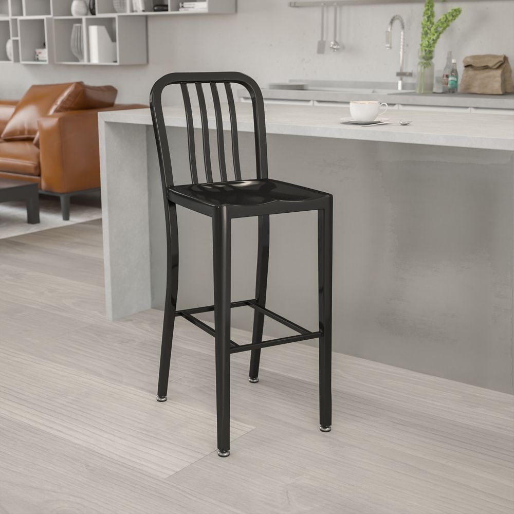 Tabouret d'extérieur en métal noir de 30 po