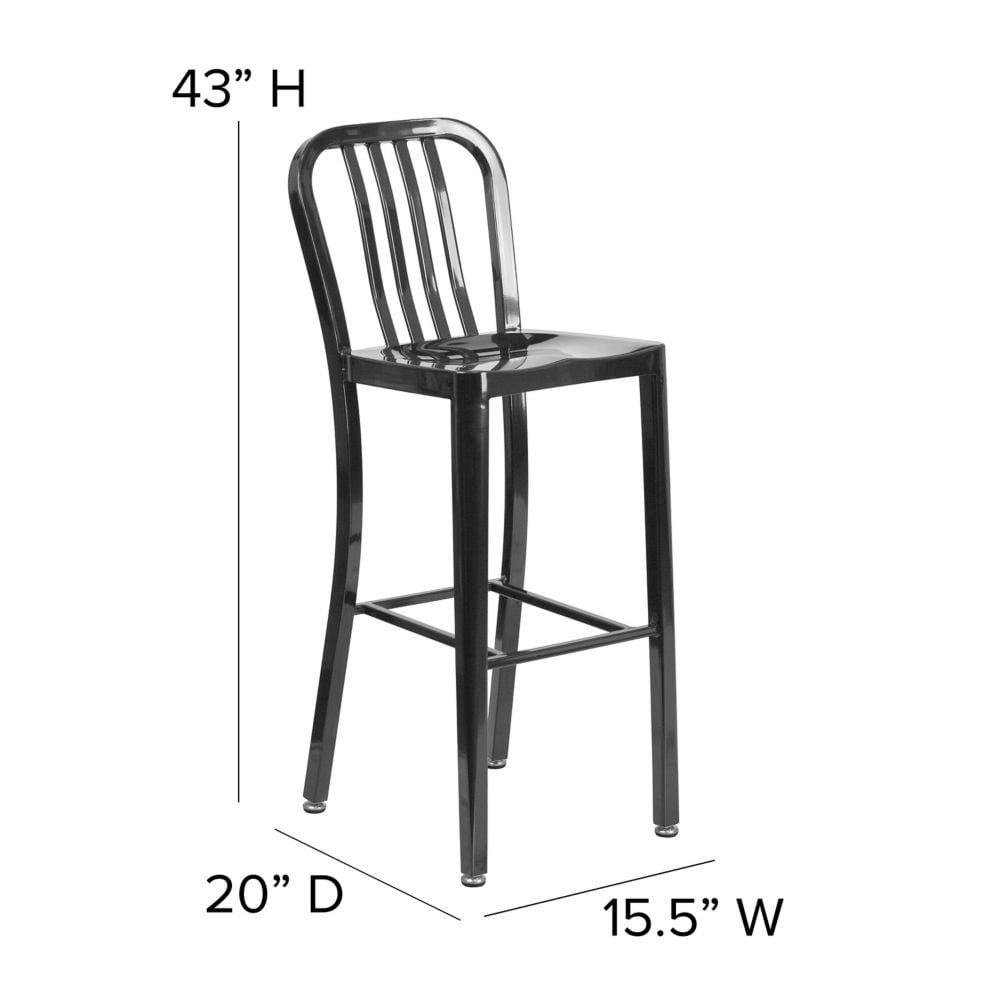 Tabouret d'extérieur en métal noir de 30 po