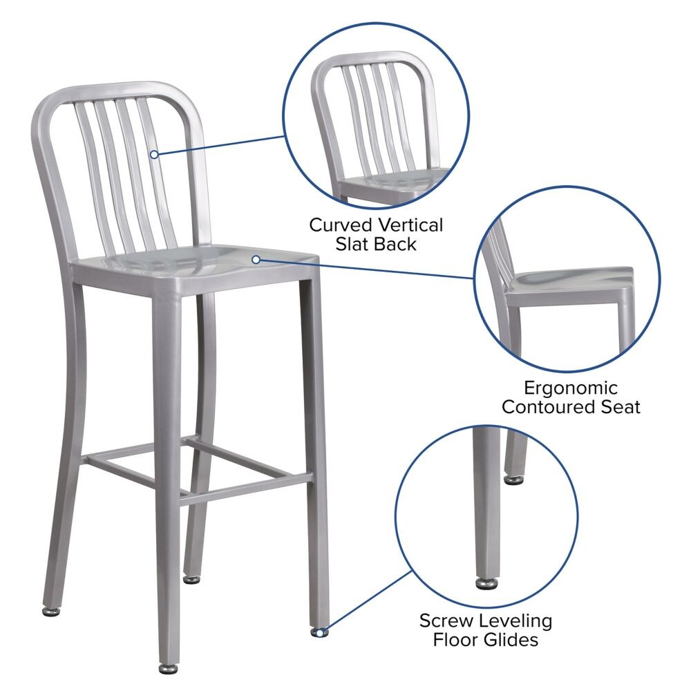 30" Silver Metal Outdoor Stool