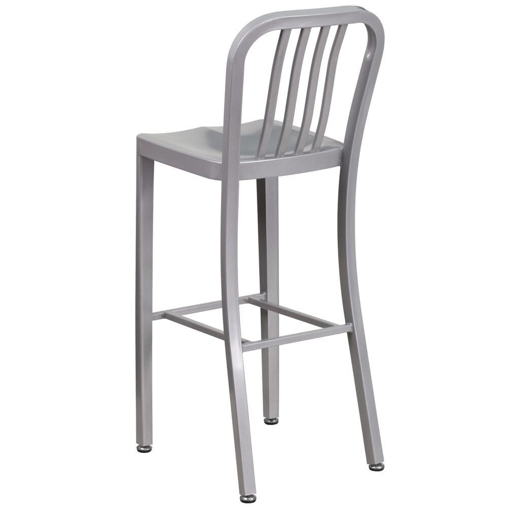 30" Silver Metal Outdoor Stool