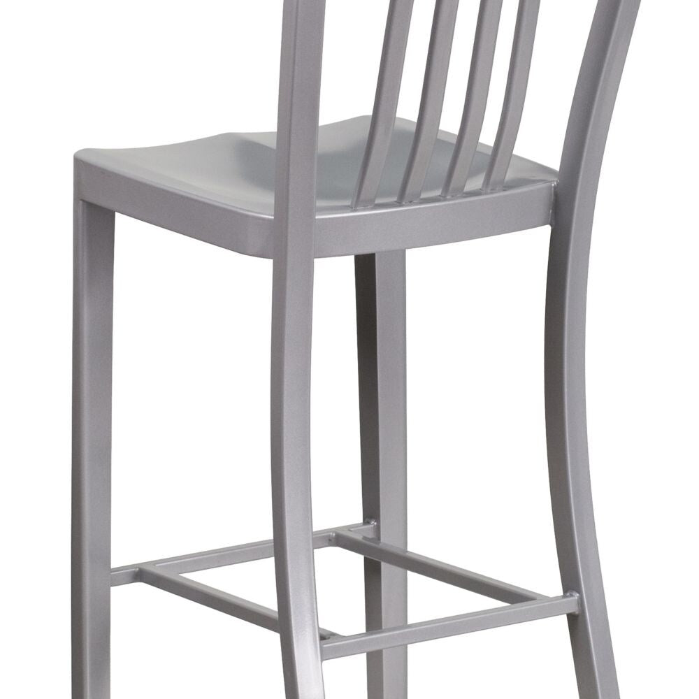 30" Silver Metal Outdoor Stool