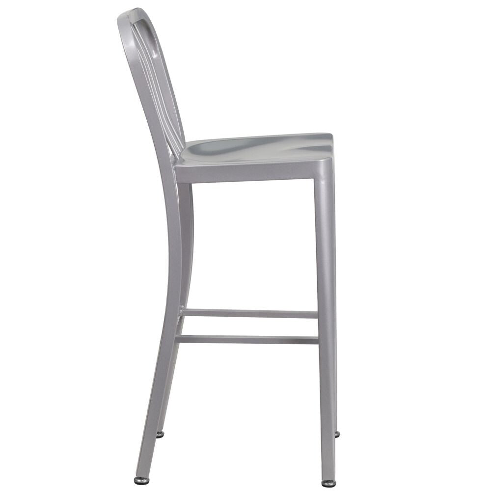 30" Silver Metal Outdoor Stool