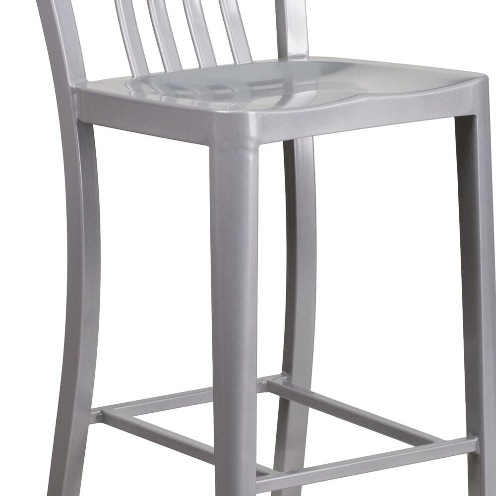 30" Silver Metal Outdoor Stool