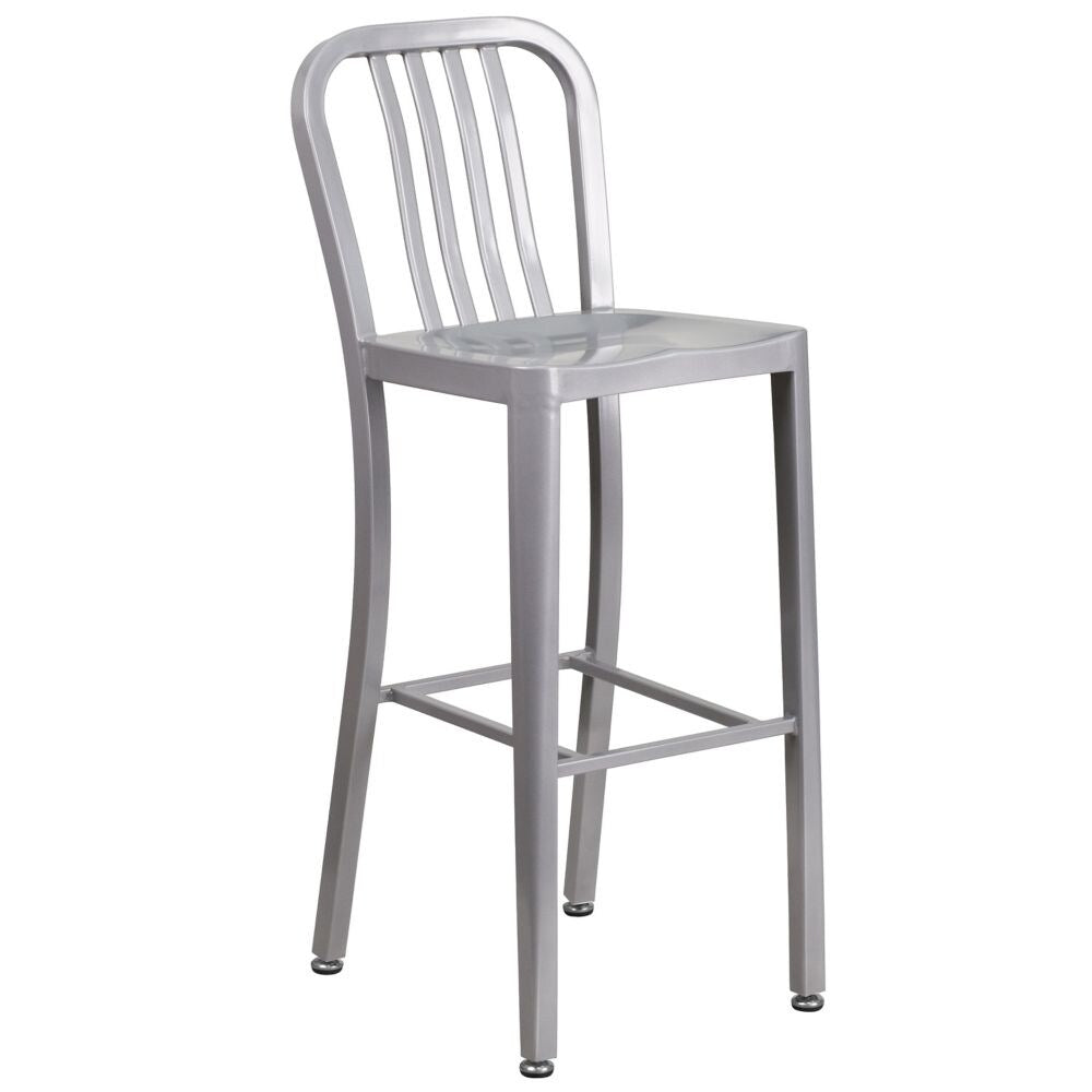 30" Silver Metal Outdoor Stool