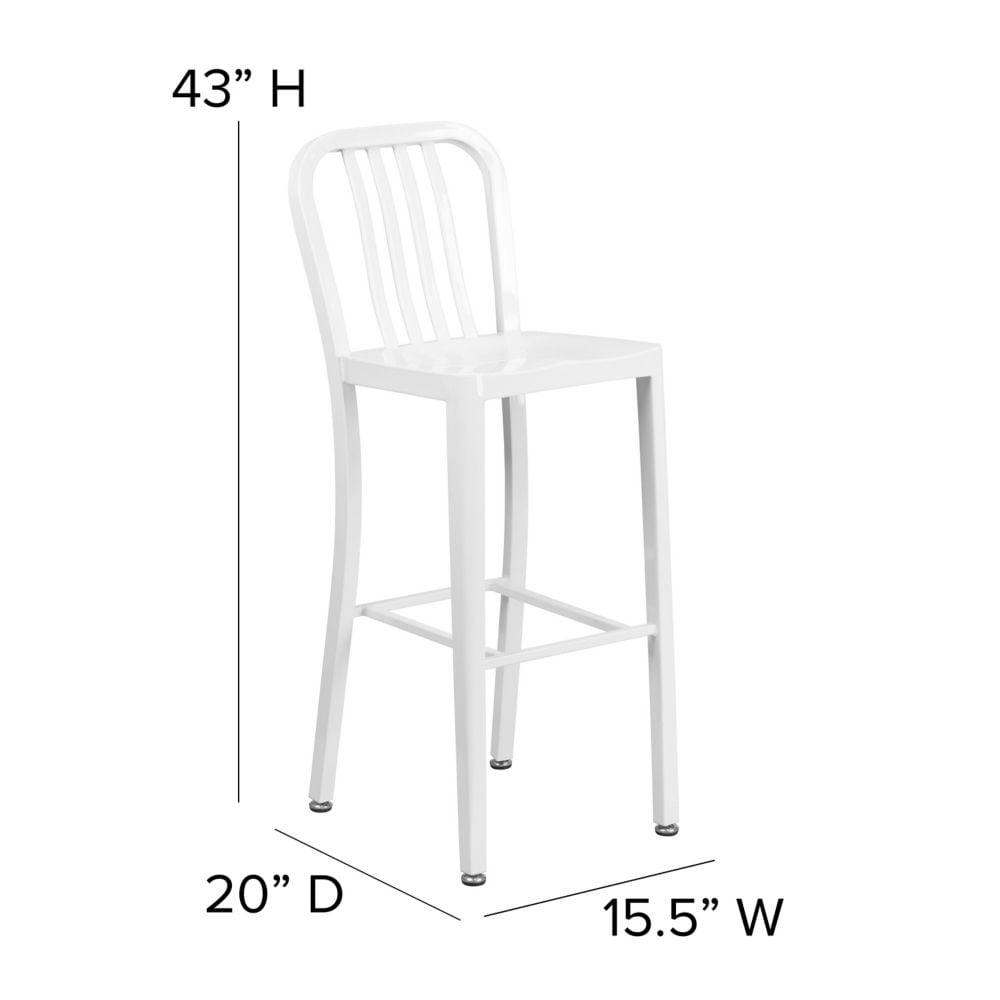 30" White Metal Outdoor Stool