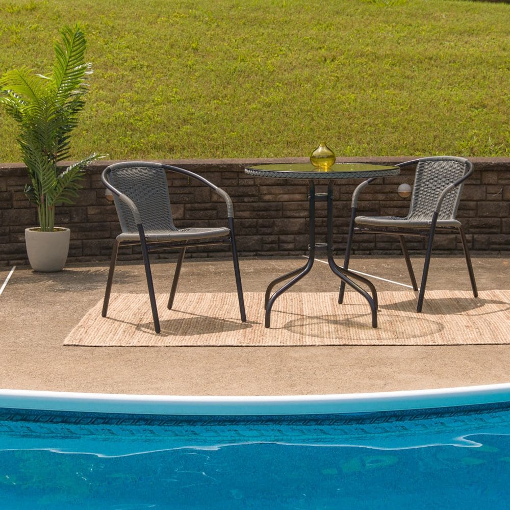 28RD Glass Table-GRY Rattan