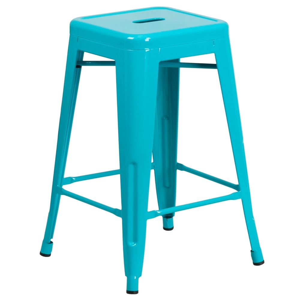 24" Teal No Back Metal Stool
