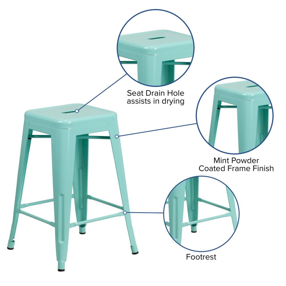 24" Mint No Back Metal Stool