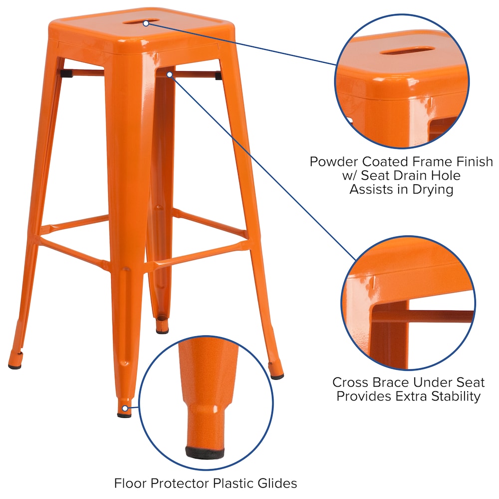 Tabouret en métal orange sans dossier de 30 po
