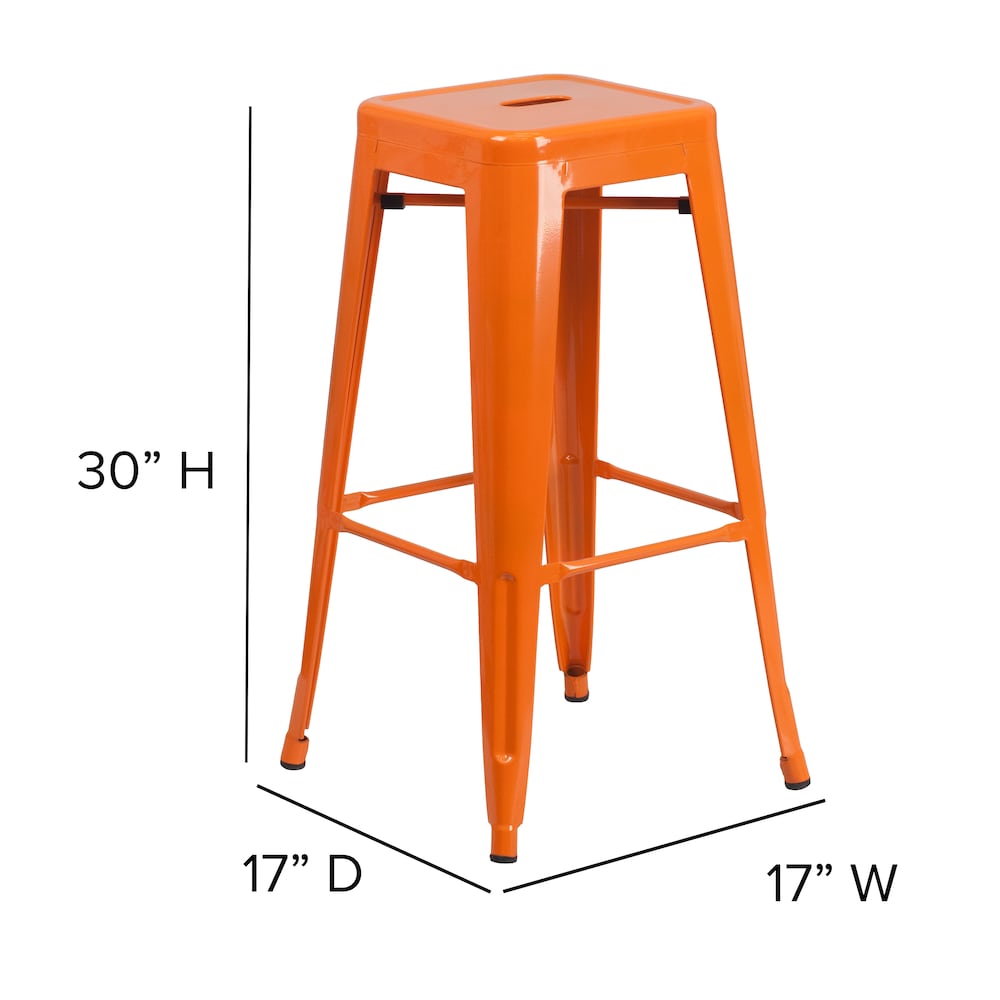 Tabouret en métal orange sans dossier de 30 po