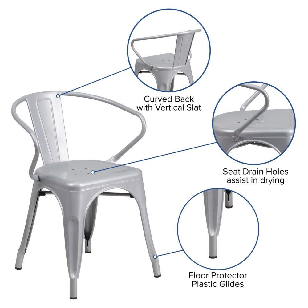 Chaise en métal argenté avec accoudoirs