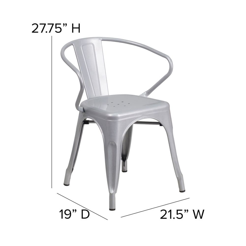 Chaise en métal argenté avec accoudoirs