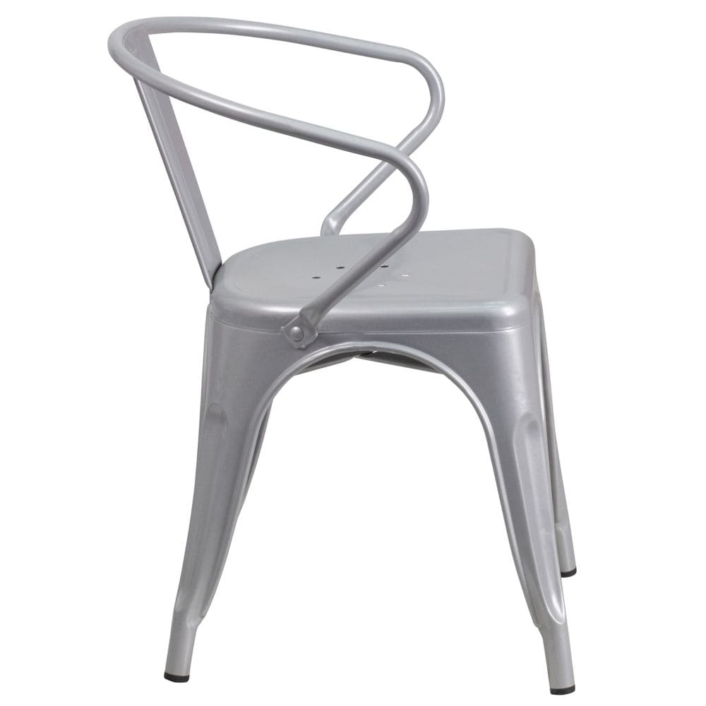 Chaise en métal argenté avec accoudoirs