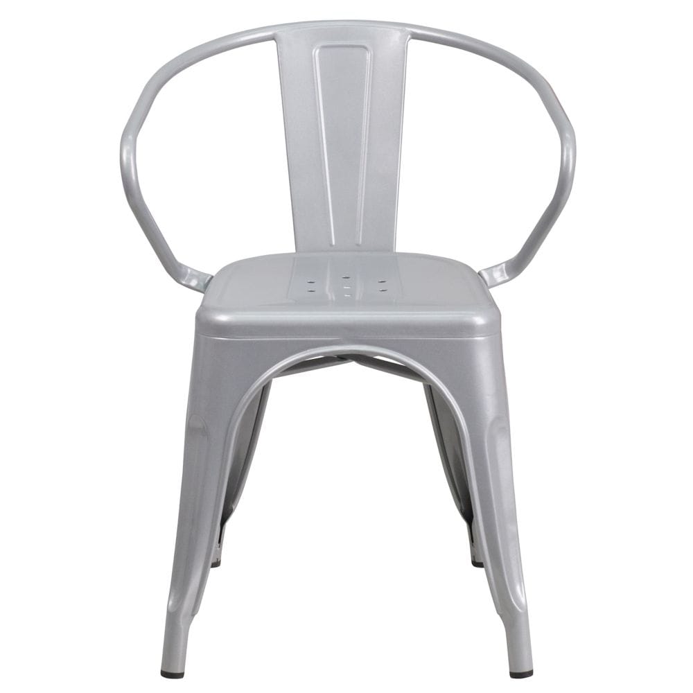 Chaise en métal argenté avec accoudoirs