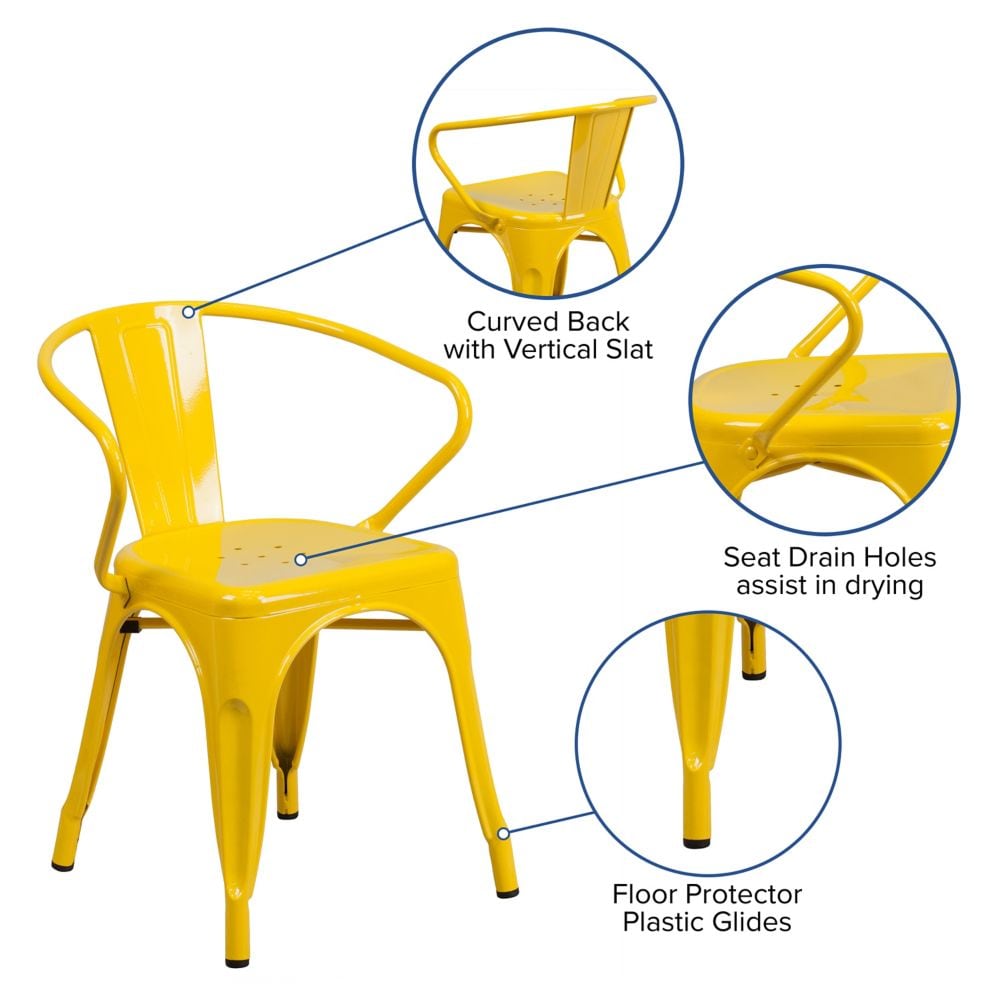 Chaise en métal jaune avec accoudoirs