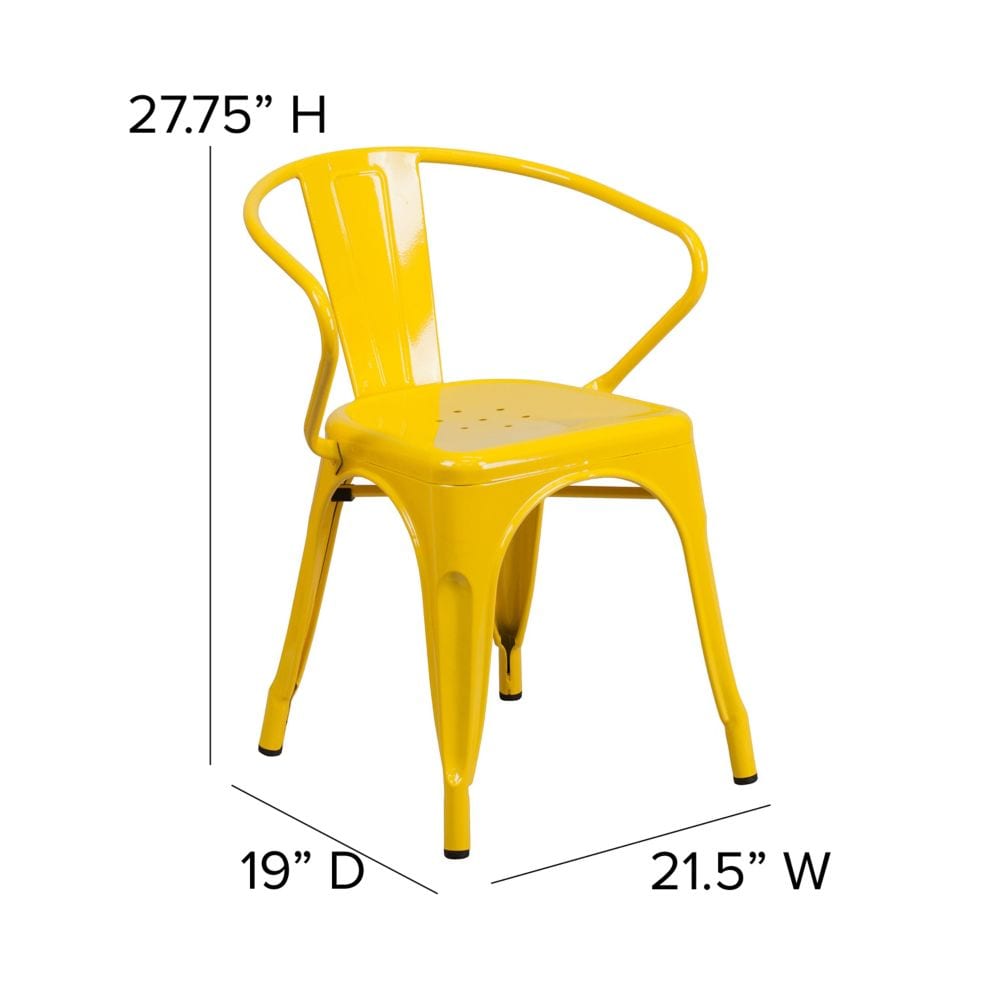 Chaise en métal jaune avec accoudoirs
