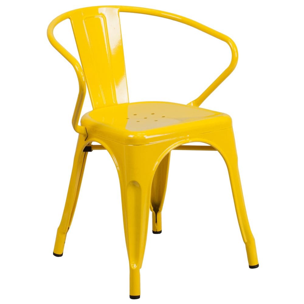 Chaise en métal jaune avec accoudoirs