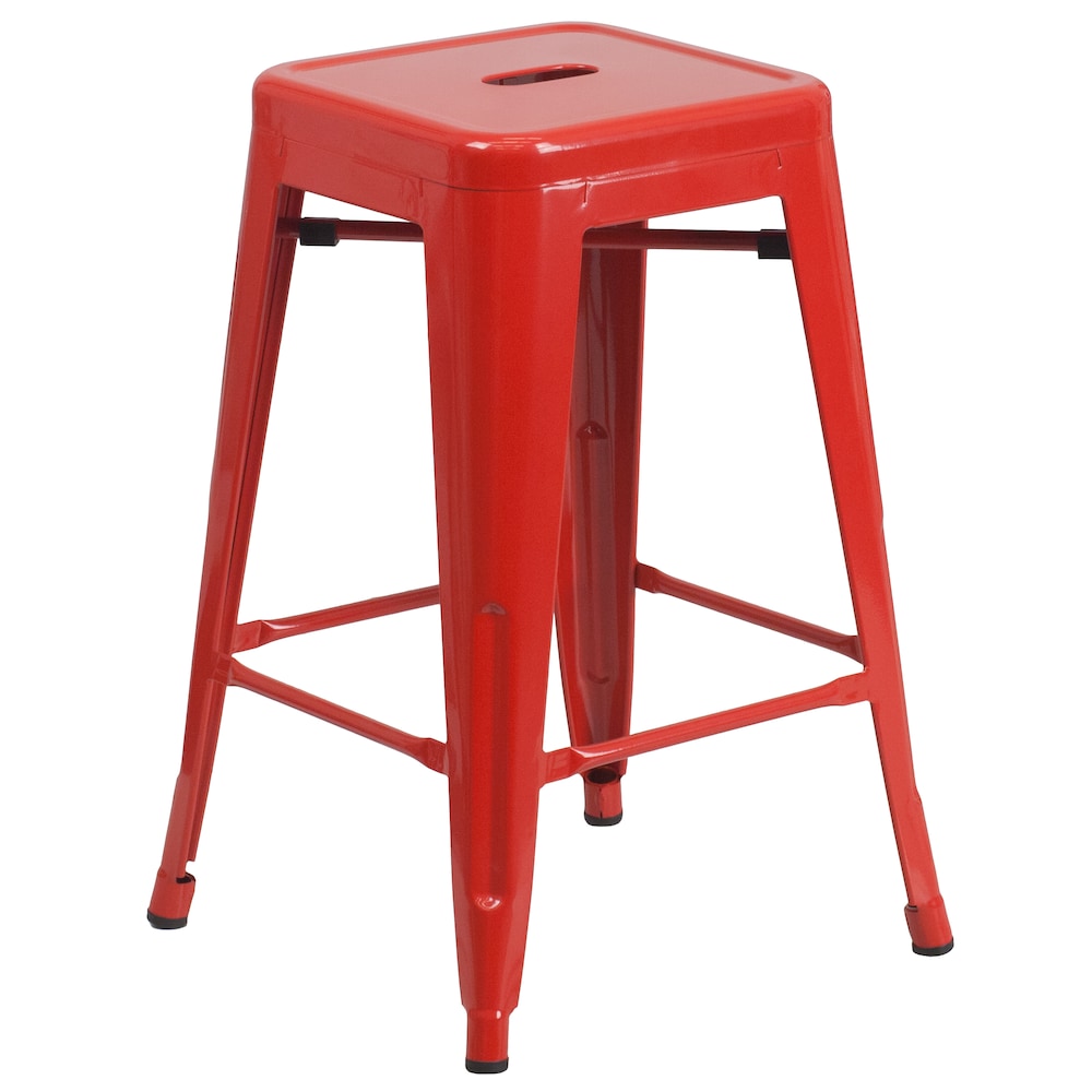 24" Red No Back Metal Stool