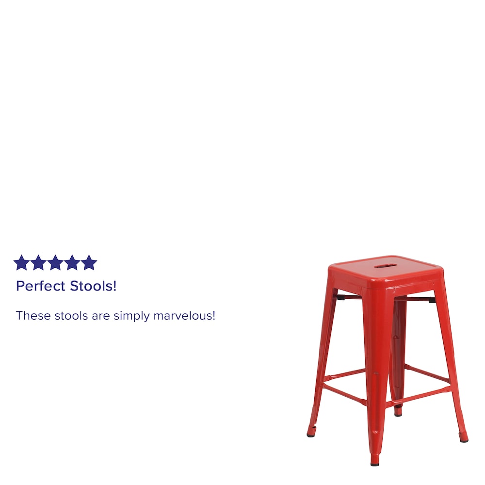 24" Red No Back Metal Stool