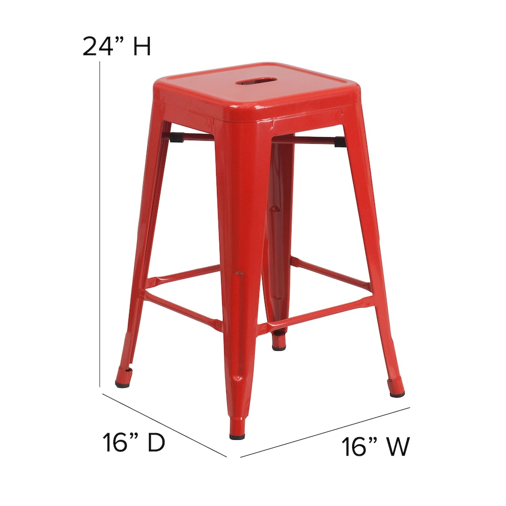 24" Red No Back Metal Stool