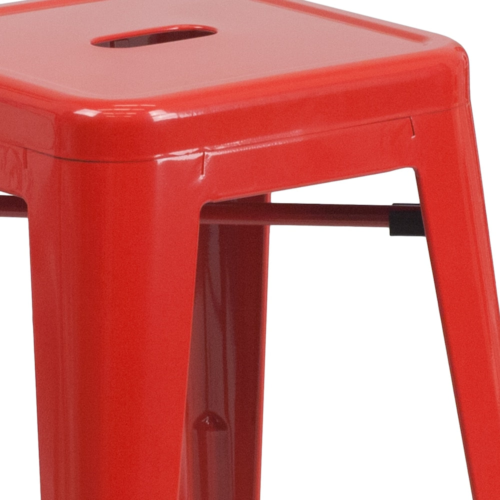 24" Red No Back Metal Stool