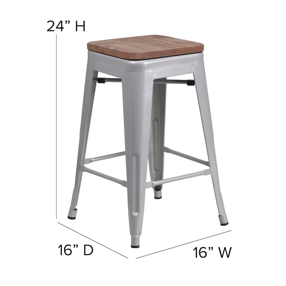 24" Silver No Back Metal Stool