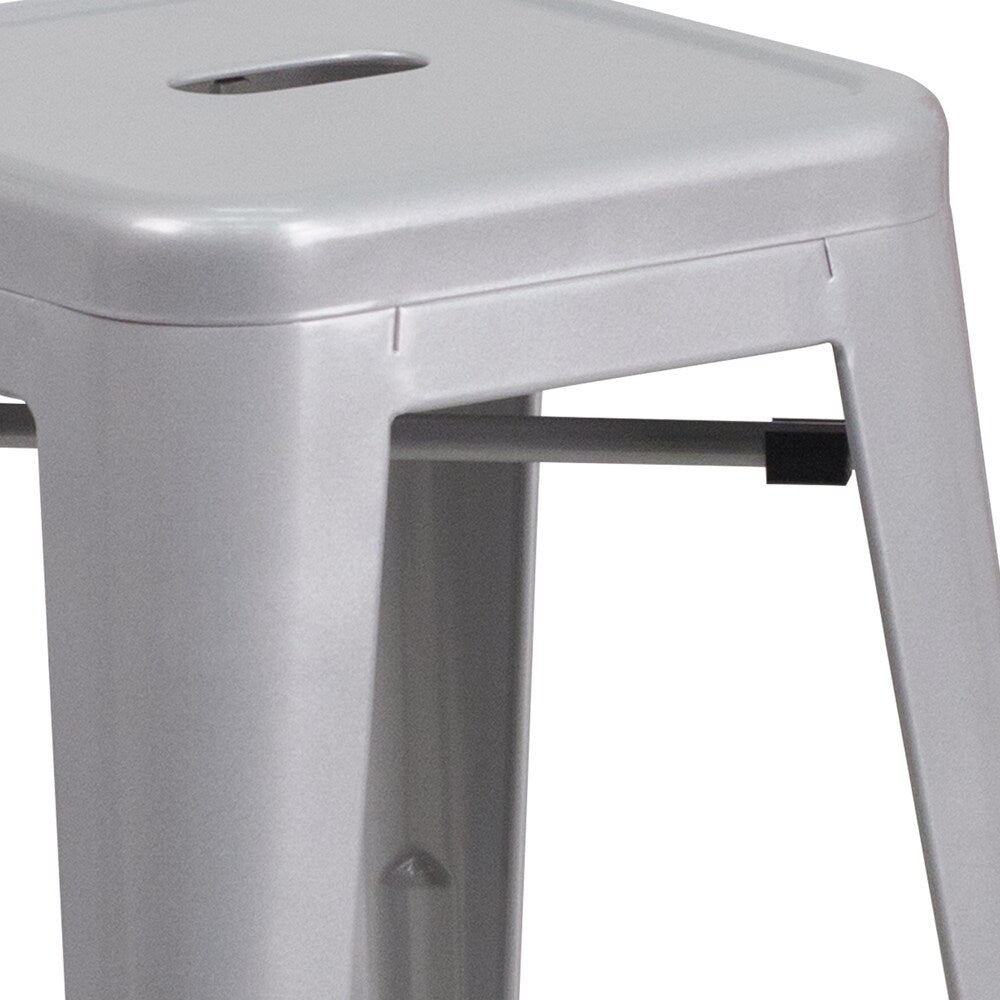 24" Silver No Back Metal Stool